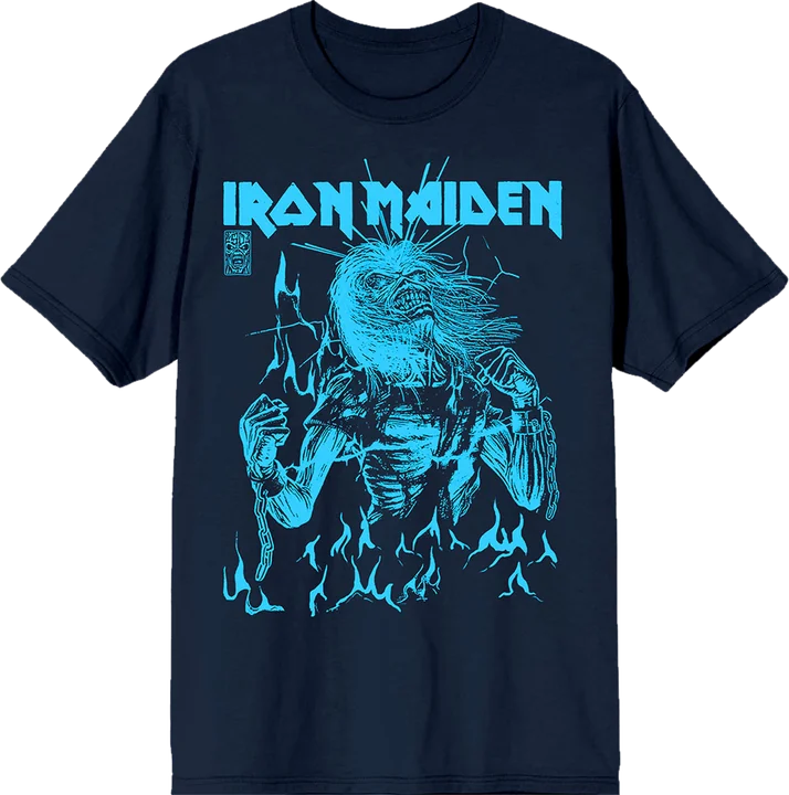 Iron Maiden - 50 Life After Death - Eddie Flames - Light Blue Navy - Тениска