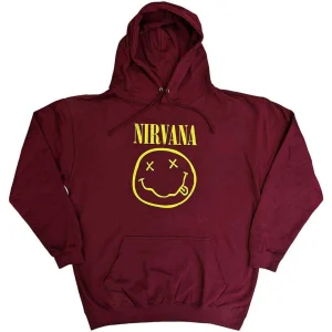Nirvana Unisex Pullover Hoodie: Yellow Happy Face (Maroon Red) - Анорак