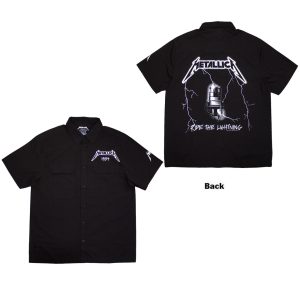 Metallica Unisex Casual Shirt: Ride The Lightning (Black) (Back & Sleeve Print) - Риза с къс ръкав