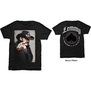 Lemmy Unisex T-Shirt: Pointing Photo (Black) (Back Print) - Тениска