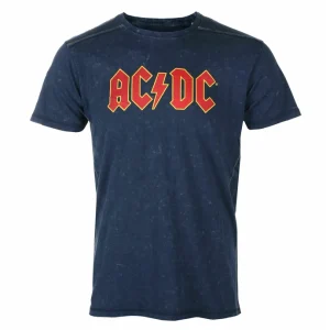 AC/DC Unisex T-Shirt: Logo (Navy) (Wash Collection) - Тениска