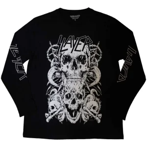 Slayer - Unisex Long Sleeve T-Shirt - White Skulls (Black) (Sleeve Print) - Дълъг ръкав